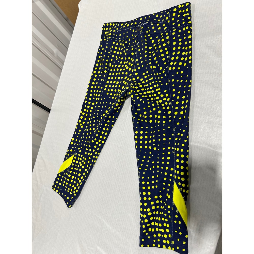Under Armour Womens Navy Blue Neon Yellow Polka Dot HeatGear Cropped Leggings